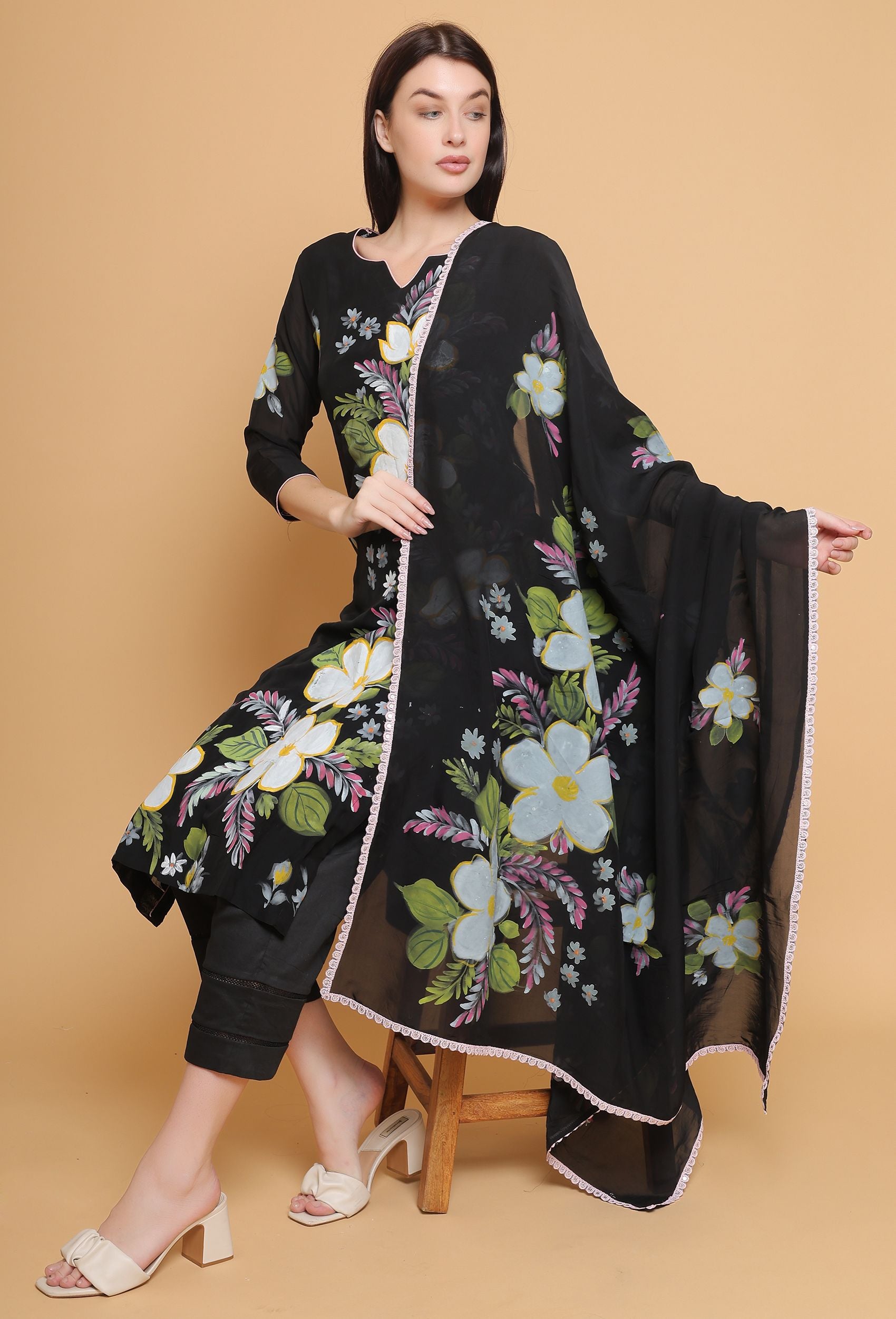 Black Floral Suits (Unstitched)