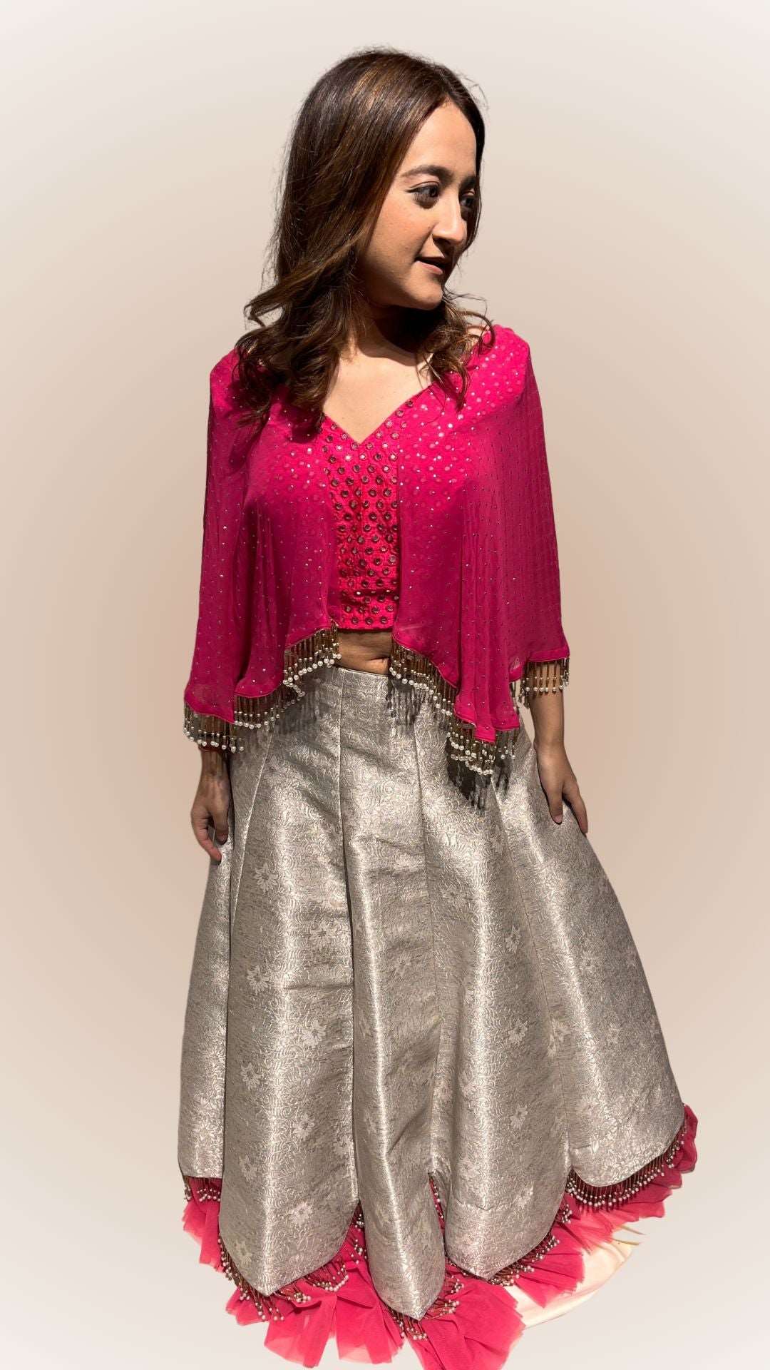 Buy Powder Peach Fish Cut Lehenga Set by Designer SEEMA GUJRAL Online at  Ogaan.com