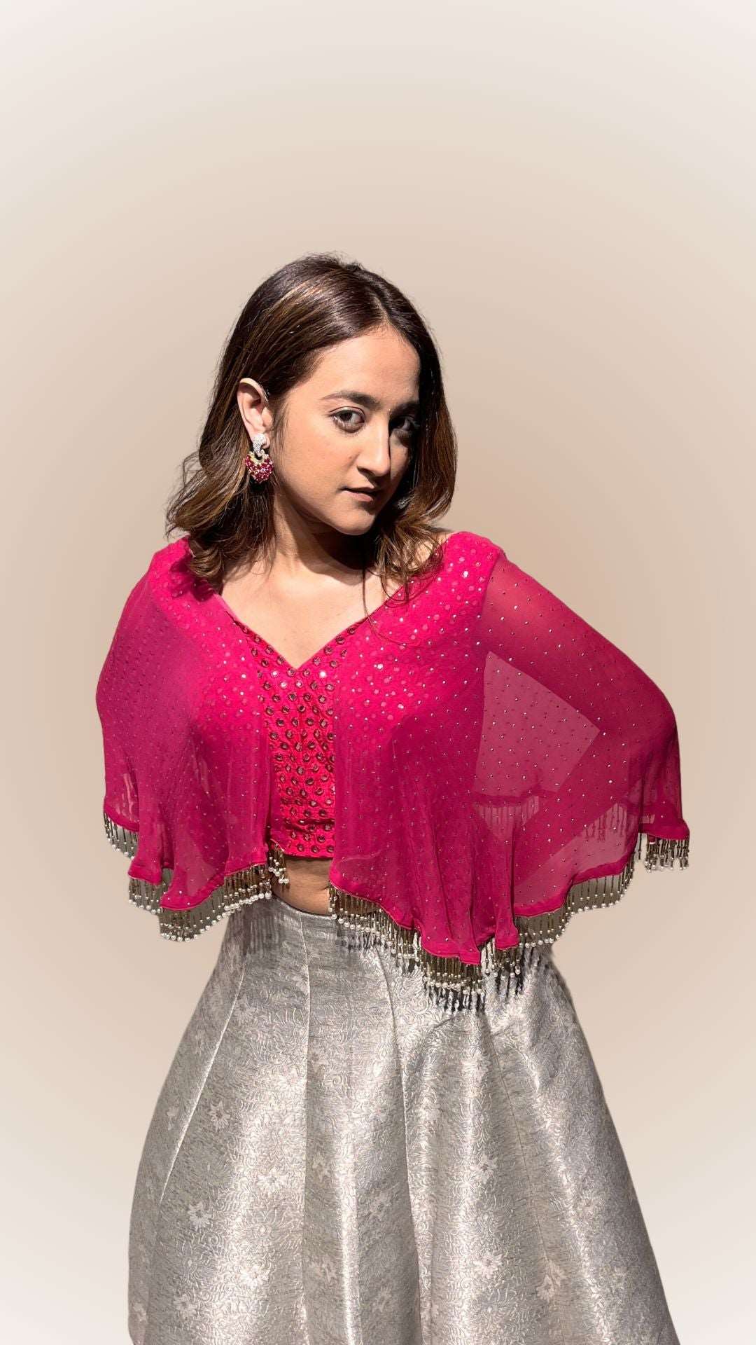 Peach Embroidered Readyamde Jacket Style Gown In Cotton 281GW09