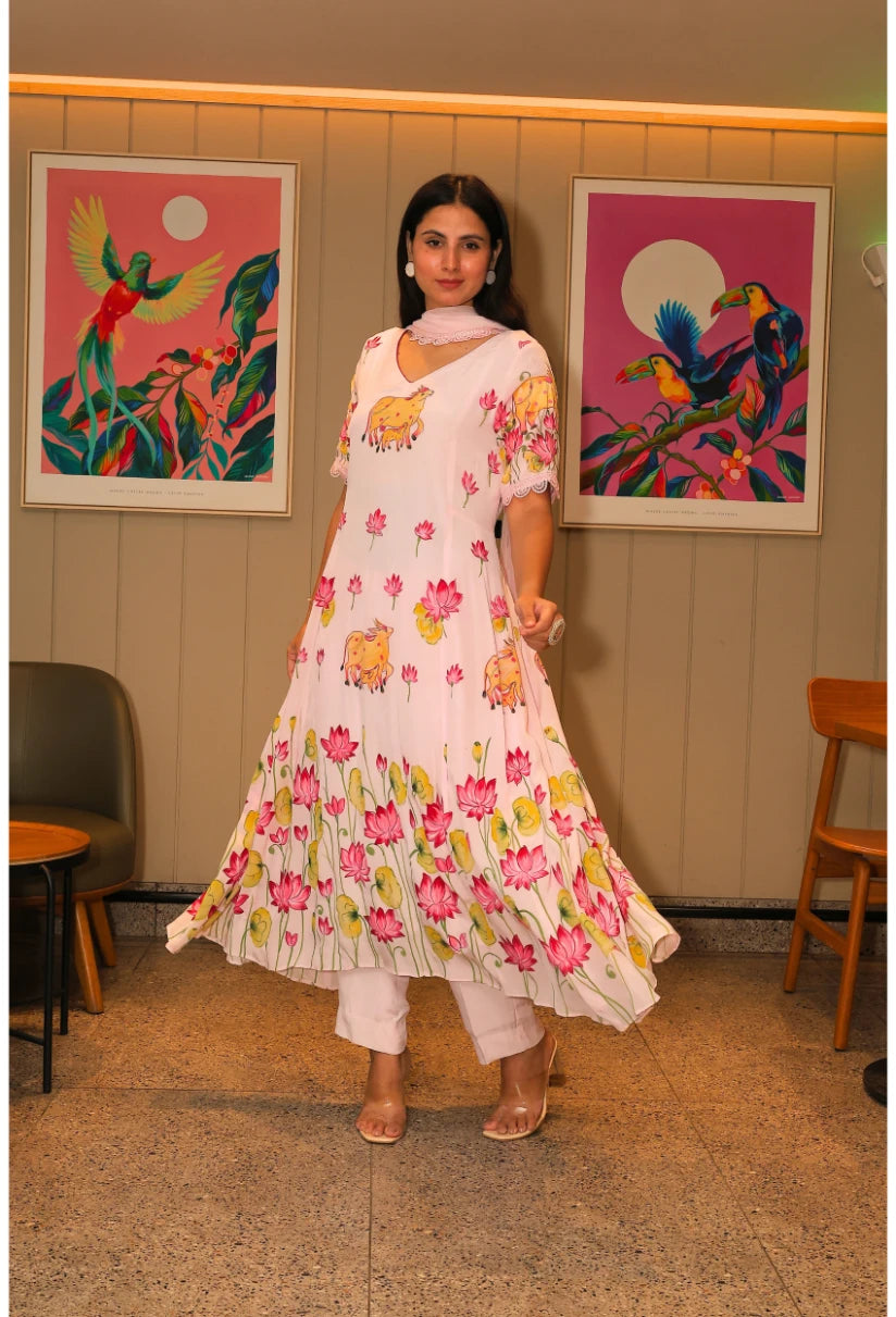Lotus Reverie Pink Hand Painted Suit – Destiny By Anjali