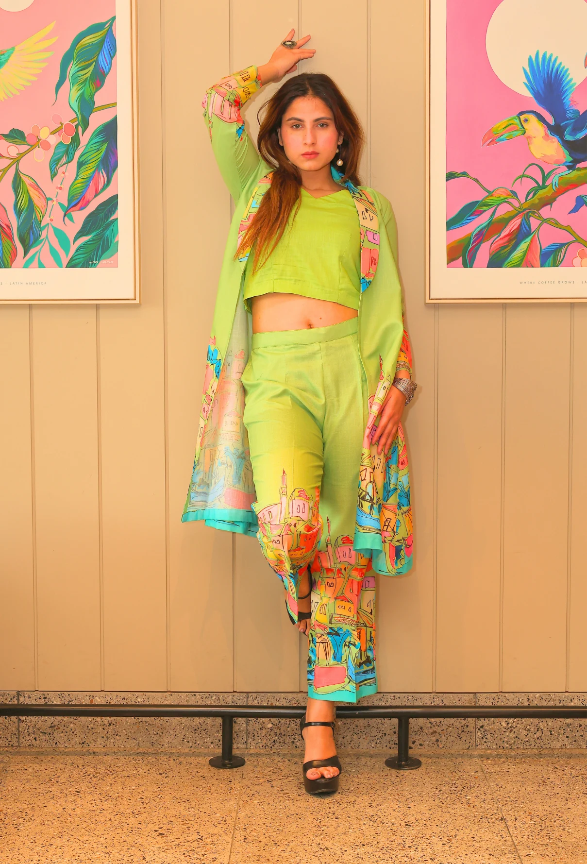 Introducing Avian Fantasia, a destiny by anjali. This jacket and crop top set features a unique avian fantasia design and is made from smooth, comfortable cotton linen fabric - perfect for summer. Embrace a modern, western style and stay cool and breezy all season long. Elevate your wardrobe with this exclusive and elegant set.