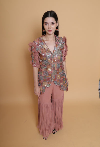 Destiny By Anjali Coral Elegance Coord Set with Pouch - Exquisite Embroidered Fabric Ensemble for Occasion and Wedding Wear