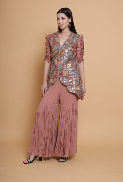 Destiny By Anjali Coral Elegance Coord Set with Pouch - Exquisite Embroidered Fabric Ensemble for Occasion and Wedding Wear