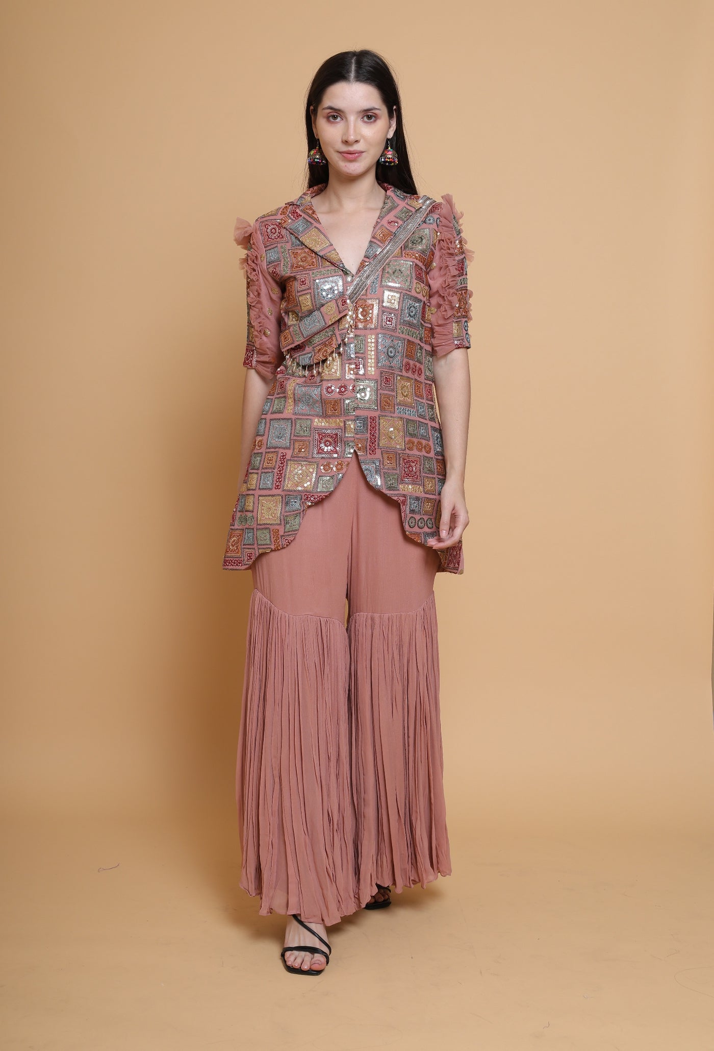 Destiny By Anjali Coral Elegance Coord Set with Pouch - Exquisite Embroidered Fabric Ensemble for Occasion and Wedding Wear