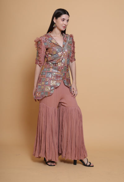 Destiny By Anjali Coral Elegance Coord Set with Pouch - Exquisite Embroidered Fabric Ensemble for Occasion and Wedding Wear