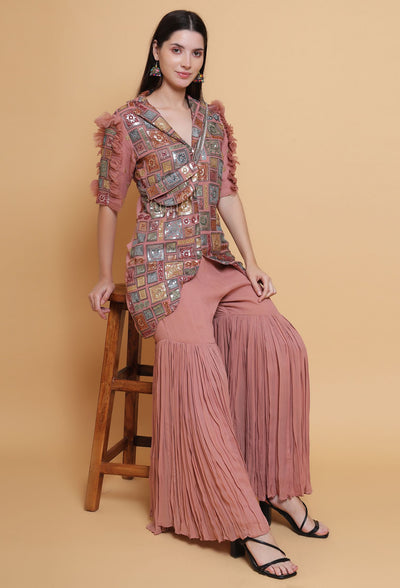 Destiny By Anjali Coral Elegance Coord Set with Pouch - Exquisite Embroidered Fabric Ensemble for Occasion and Wedding Wear