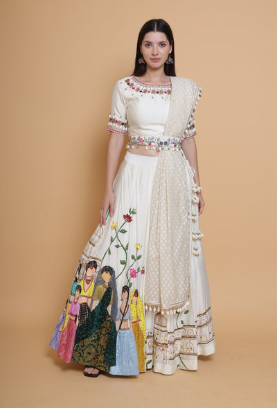 Elysium Dream - Cream Lehenga - Royal Family Hand Paint and Embroidery
