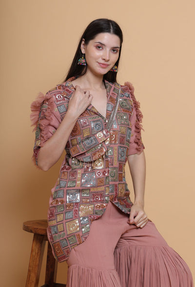Destiny By Anjali Coral Elegance Coord Set with Pouch - Exquisite Embroidered Fabric Ensemble for Occasion and Wedding Wear
