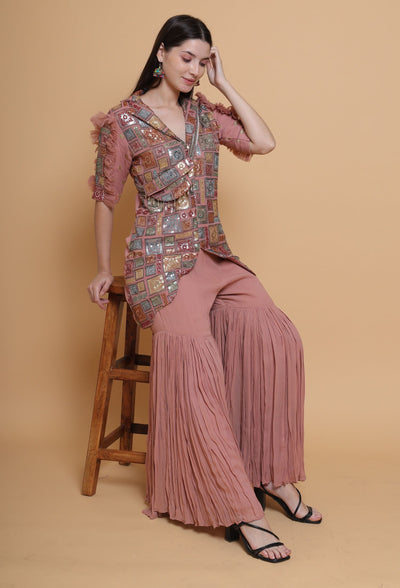 Destiny By Anjali Coral Elegance Coord Set with Pouch - Exquisite Embroidered Fabric Ensemble for Occasion and Wedding Wear