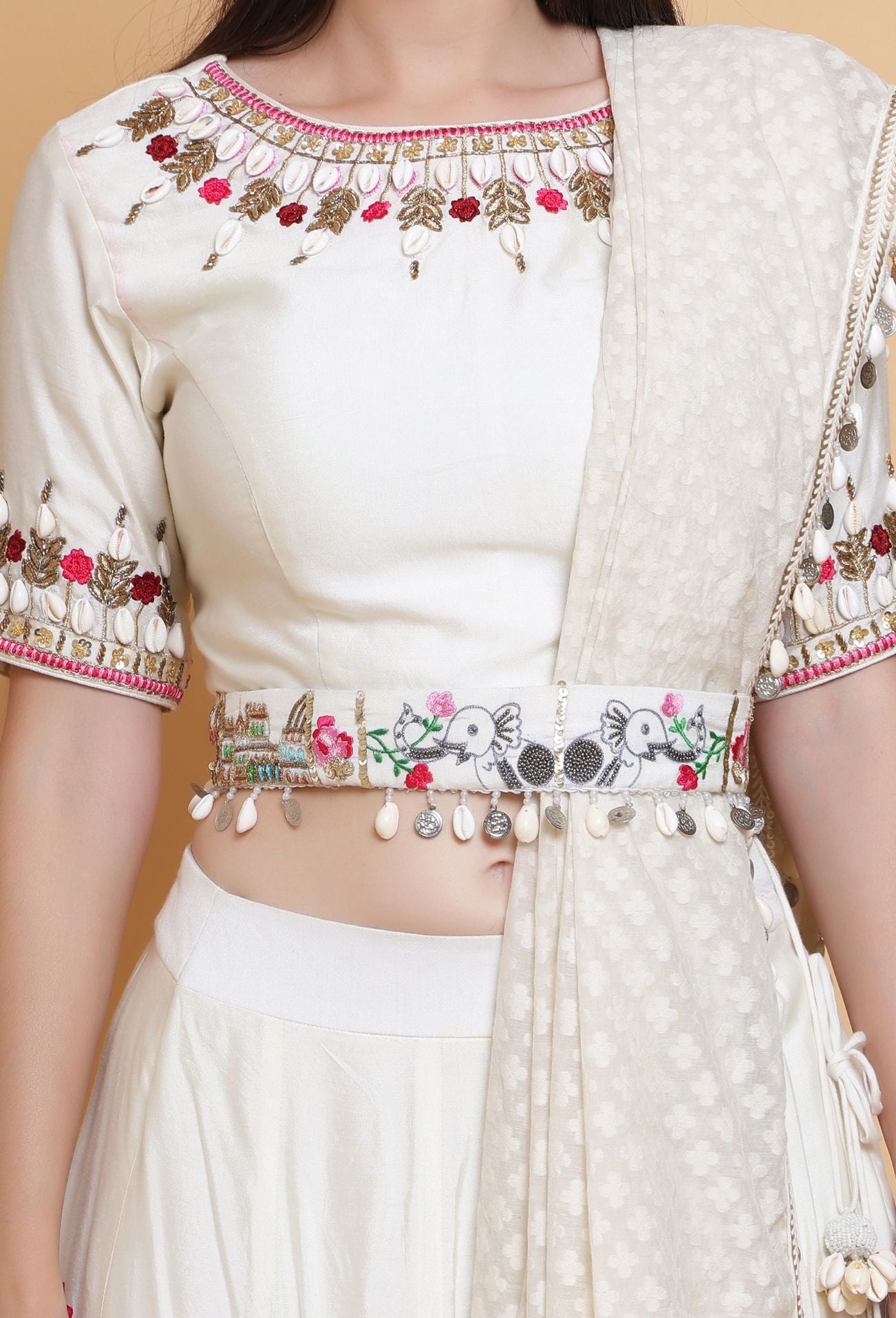 "Destiny By Anjali Elysian Dreams Cream Lehenga - Hand-Painted and Embroidered Bridal Attire."
