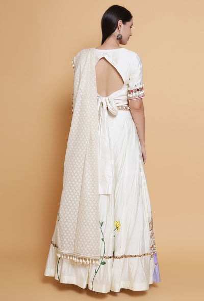 "Destiny By Anjali Elysian Dreams Cream Lehenga - Hand-Painted and Embroidered Bridal Attire."