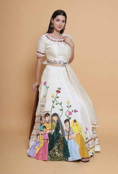 "Destiny By Anjali Elysian Dreams Cream Lehenga - Hand-Painted and Embroidered Bridal Attire."