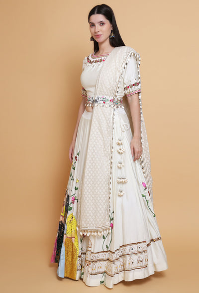 "Destiny By Anjali Elysian Dreams Cream Lehenga - Hand-Painted and Embroidered Bridal Attire."
