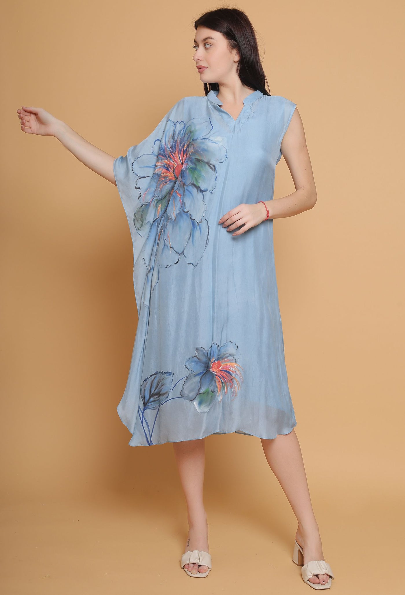Artistic Hand-Painted Abstract Kaftan by Destiny By Anjali - Pure Organza Masterpiece with Unique Design, Meticulously Handcrafted, Fully Lined and Stitched, Embodies Timeless Traditional Women's Fashion