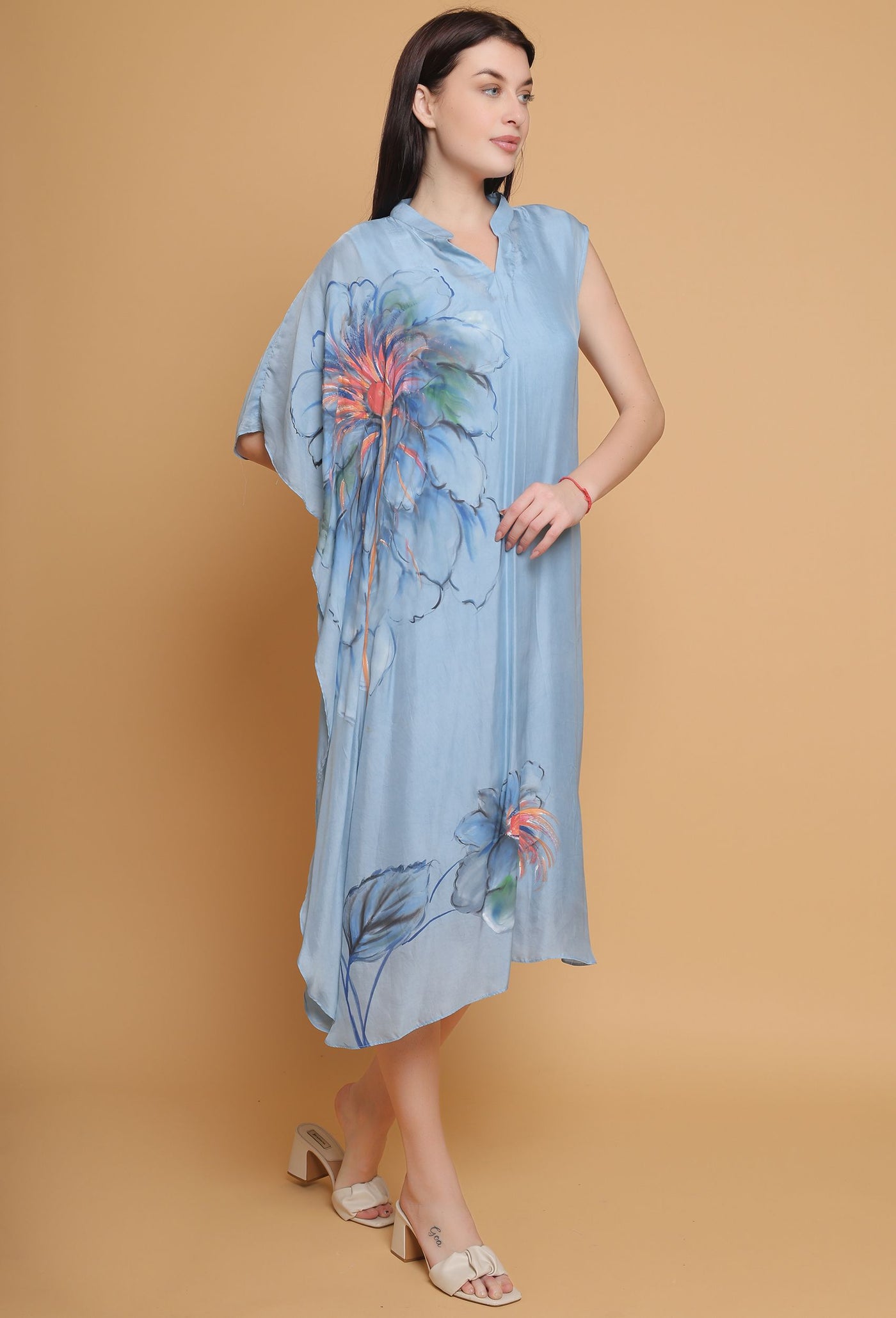 Artistic Hand-Painted Abstract Kaftan by Destiny By Anjali - Pure Organza Masterpiece with Unique Design, Meticulously Handcrafted, Fully Lined and Stitched, Embodies Timeless Traditional Women's Fashion