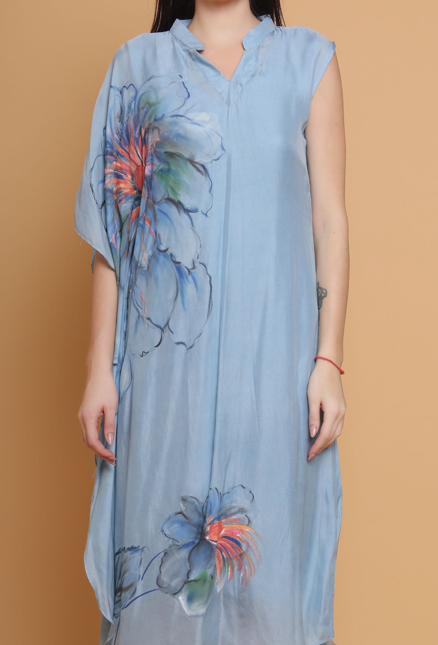Artistic Hand-Painted Abstract Kaftan by Destiny By Anjali - Pure Organza Masterpiece with Unique Design, Meticulously Handcrafted, Fully Lined and Stitched, Embodies Timeless Traditional Women's Fashion