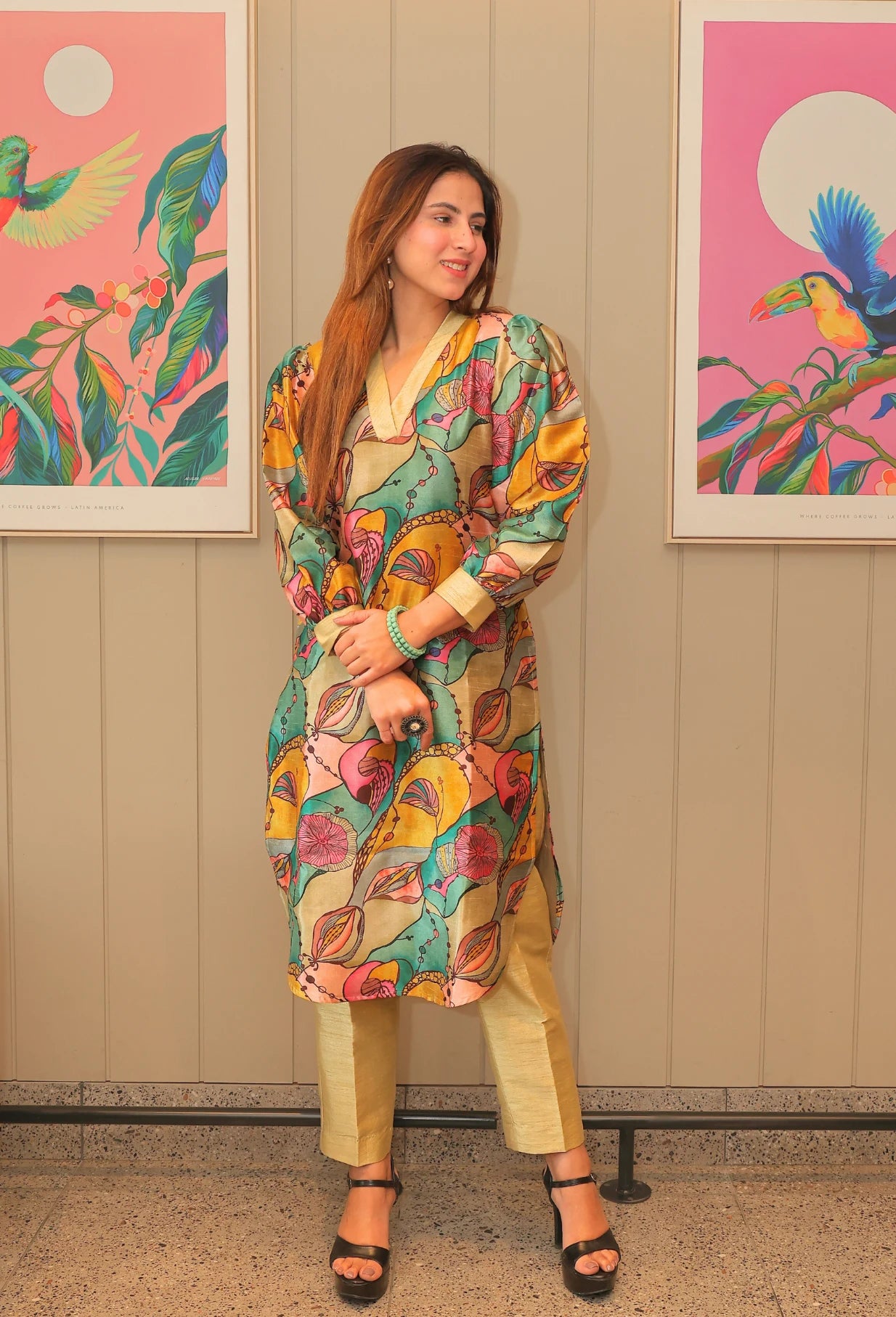 Indulge in the luxurious Ishq-e-rang Camisole Kurti Set from Destiny by Anjali. Made with passion and crafted from a smooth and breathable cotton silk fabric, this set features a perfect blend of elegance and comfort. Its vibrant colors resemble the beautiful shades of love, making it the perfect choice for a stylish and chic summer look. The fabric has a self shiny look which embraces in natural lighting.
