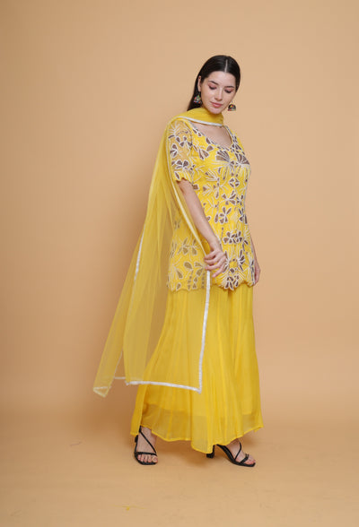 Destiny By Anjali Golden Aura Bright Yellow Suit - Hand-Embroidered Cut Stone Ensemble for Elegant Occasions