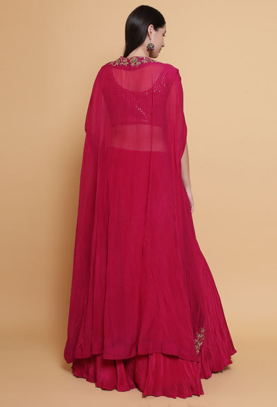 Destiny By Anjali Shiraz Maroon Cape Lehenga - Hand-Embroidered Dabka and Resham Work Ensemble