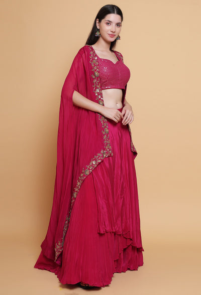 Destiny By Anjali Shiraz Maroon Cape Lehenga - Hand-Embroidered Dabka and Resham Work Ensemble