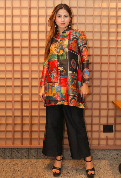 <p>Indulge in luxury with our Mythic Madhubani coord set, designed by Destiny by Anjali. Made with high-quality cotton silk fabric, this modern coord set brings a unique twist on traditional madhubani designs. Perfect for summer events, its classic look and flared pants with intricate designs will make you stand out. Experience the exquisite blend of rural charm with a touch of elegance in this exclusive coord set.</p> <p>&nbsp;</p>