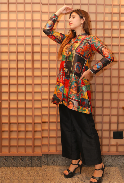 <p>Indulge in luxury with our Mythic Madhubani coord set, designed by Destiny by Anjali. Made with high-quality cotton silk fabric, this modern coord set brings a unique twist on traditional madhubani designs. Perfect for summer events, its classic look and flared pants with intricate designs will make you stand out. Experience the exquisite blend of rural charm with a touch of elegance in this exclusive coord set.</p> <p>&nbsp;</p>