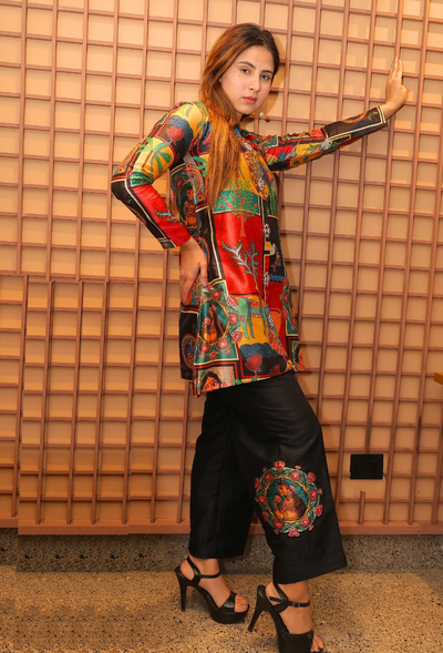 <p>Indulge in luxury with our Mythic Madhubani coord set, designed by Destiny by Anjali. Made with high-quality cotton silk fabric, this modern coord set brings a unique twist on traditional madhubani designs. Perfect for summer events, its classic look and flared pants with intricate designs will make you stand out. Experience the exquisite blend of rural charm with a touch of elegance in this exclusive coord set.</p> <p>&nbsp;</p>