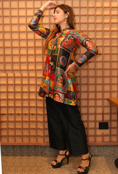<p>Indulge in luxury with our Mythic Madhubani coord set, designed by Destiny by Anjali. Made with high-quality cotton silk fabric, this modern coord set brings a unique twist on traditional madhubani designs. Perfect for summer events, its classic look and flared pants with intricate designs will make you stand out. Experience the exquisite blend of rural charm with a touch of elegance in this exclusive coord set.</p> <p>&nbsp;</p>