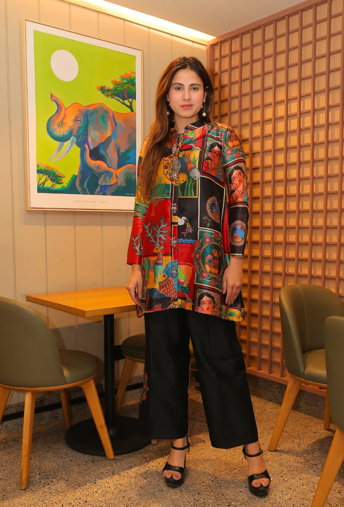 <p>Indulge in luxury with our Mythic Madhubani coord set, designed by Destiny by Anjali. Made with high-quality cotton silk fabric, this modern coord set brings a unique twist on traditional madhubani designs. Perfect for summer events, its classic look and flared pants with intricate designs will make you stand out. Experience the exquisite blend of rural charm with a touch of elegance in this exclusive coord set.</p> <p>&nbsp;</p>
