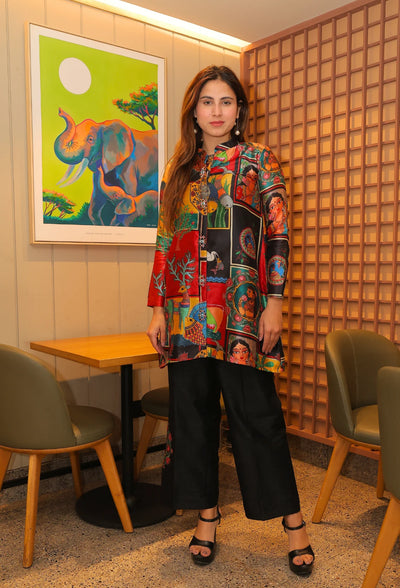<p>Indulge in luxury with our Mythic Madhubani coord set, designed by Destiny by Anjali. Made with high-quality cotton silk fabric, this modern coord set brings a unique twist on traditional madhubani designs. Perfect for summer events, its classic look and flared pants with intricate designs will make you stand out. Experience the exquisite blend of rural charm with a touch of elegance in this exclusive coord set.</p> <p>&nbsp;</p>