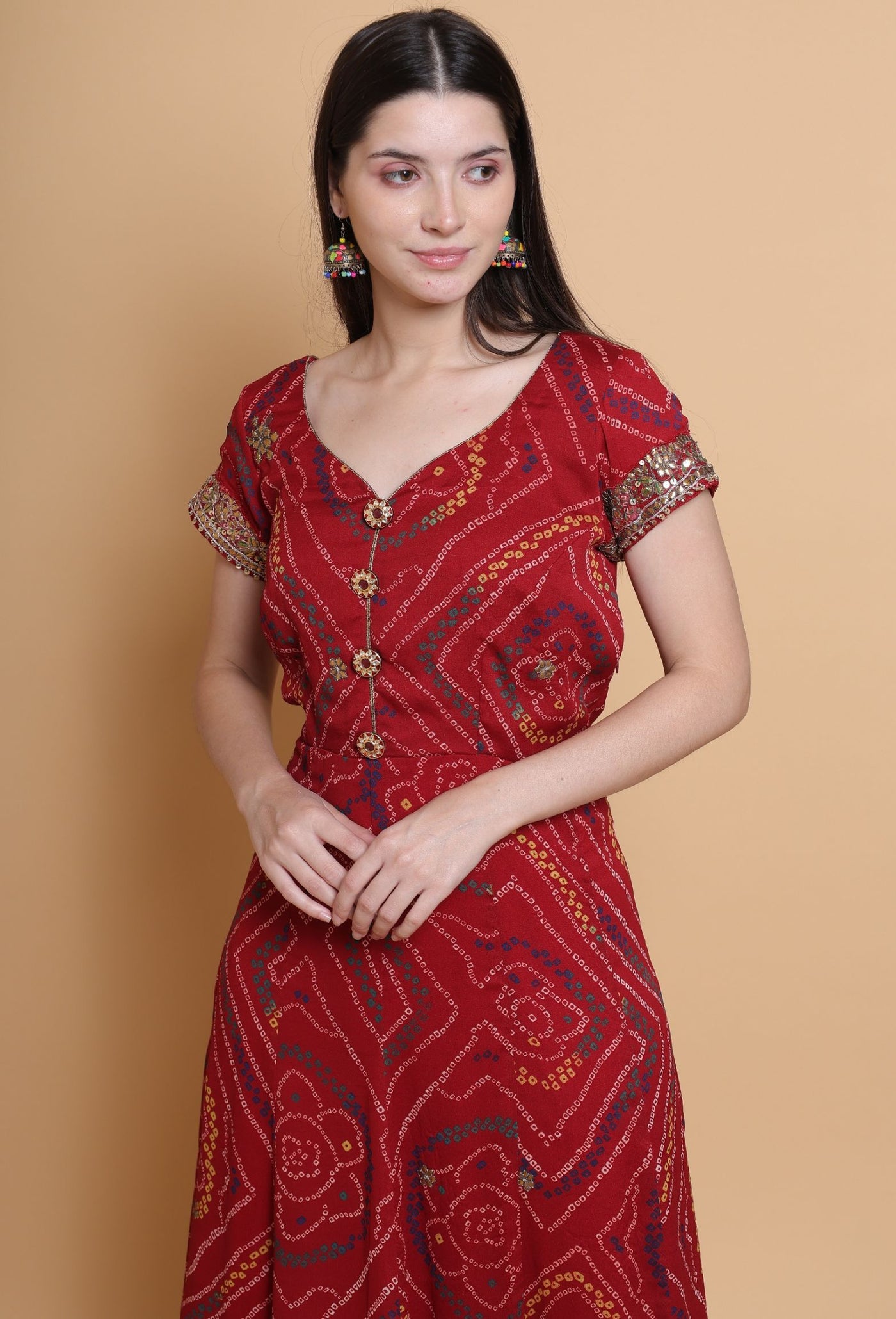 Destiny By Anjali Traditional Bandhani Long Suit with Pure Silk Dupatta - Classic Elegance in Every Thread."