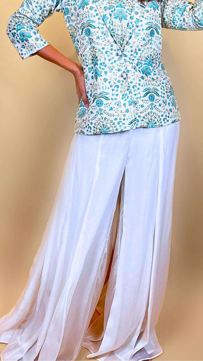 Sea Green Blazer and Bustier Set with Flared Sharara Pants