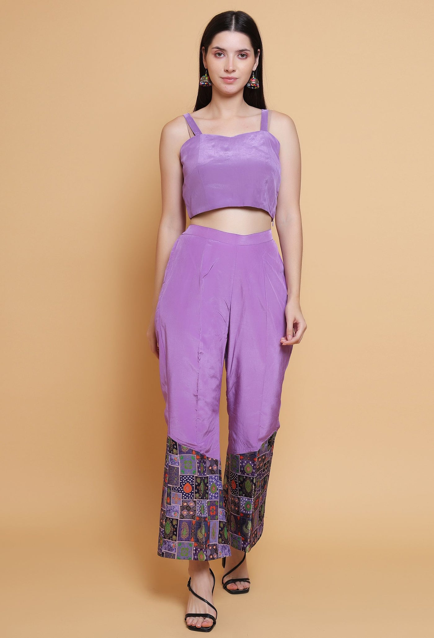 Destiny By Anjali Twitch Purple Jacket Style Coord Set - Jacquard Silk Three-Piece Ensemble