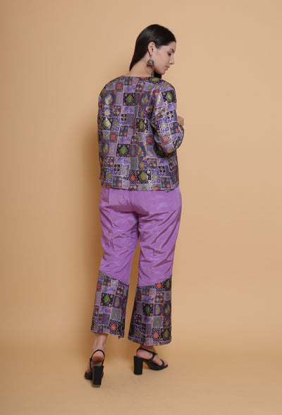 Destiny By Anjali Twitch Purple Jacket Style Coord Set - Jacquard Silk Three-Piece Ensemble
