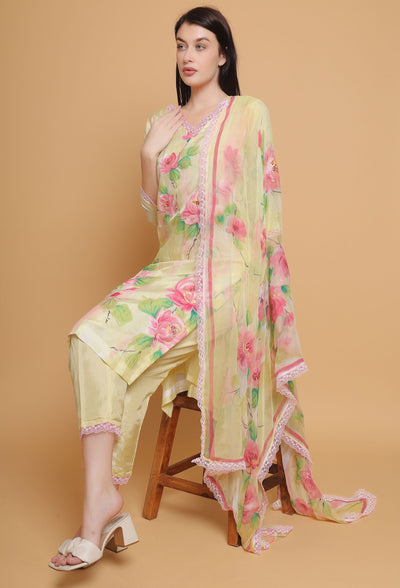Hand Painted Yellow Floral Suit